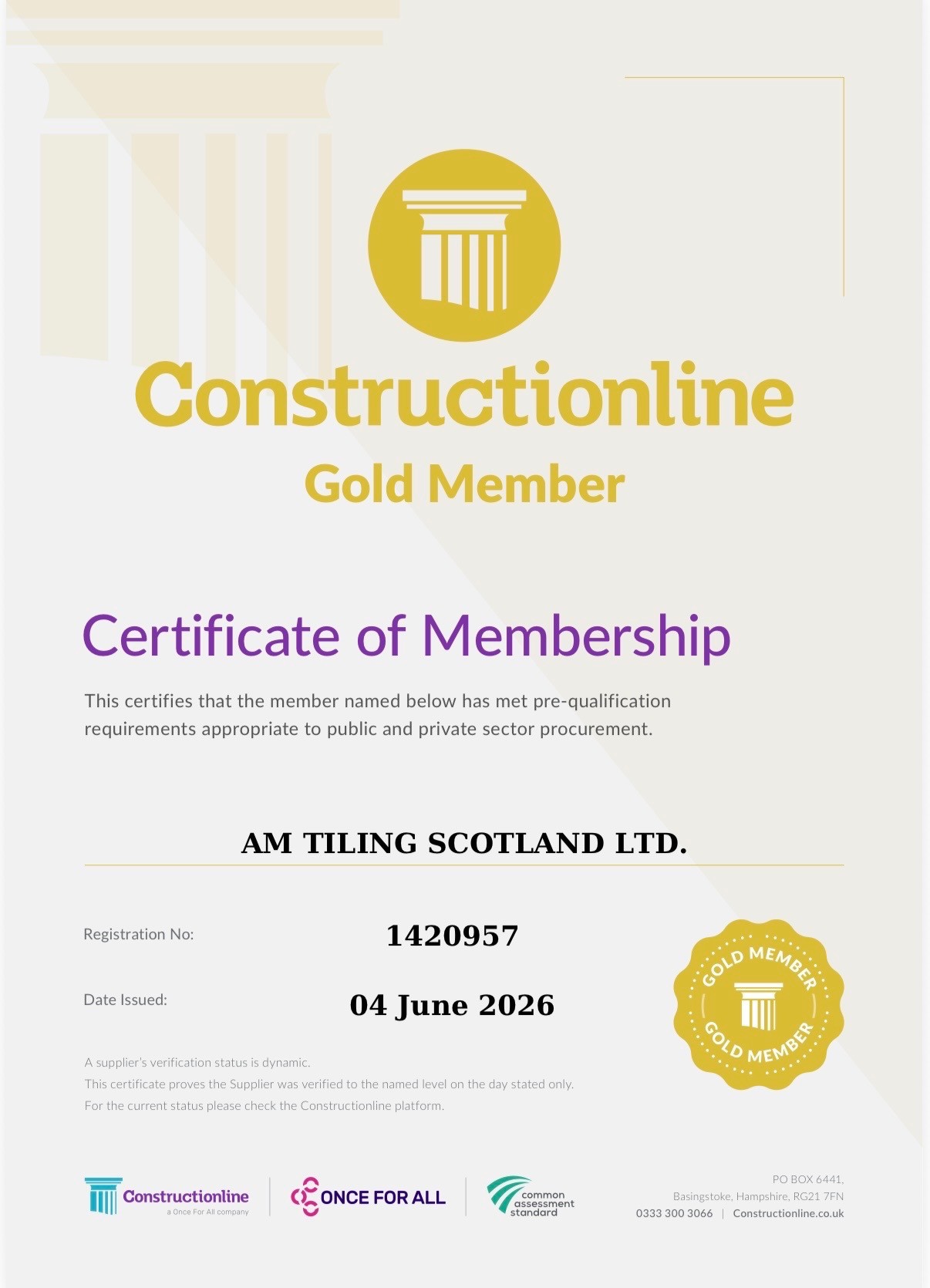 Proud Gold Members of Constructionline